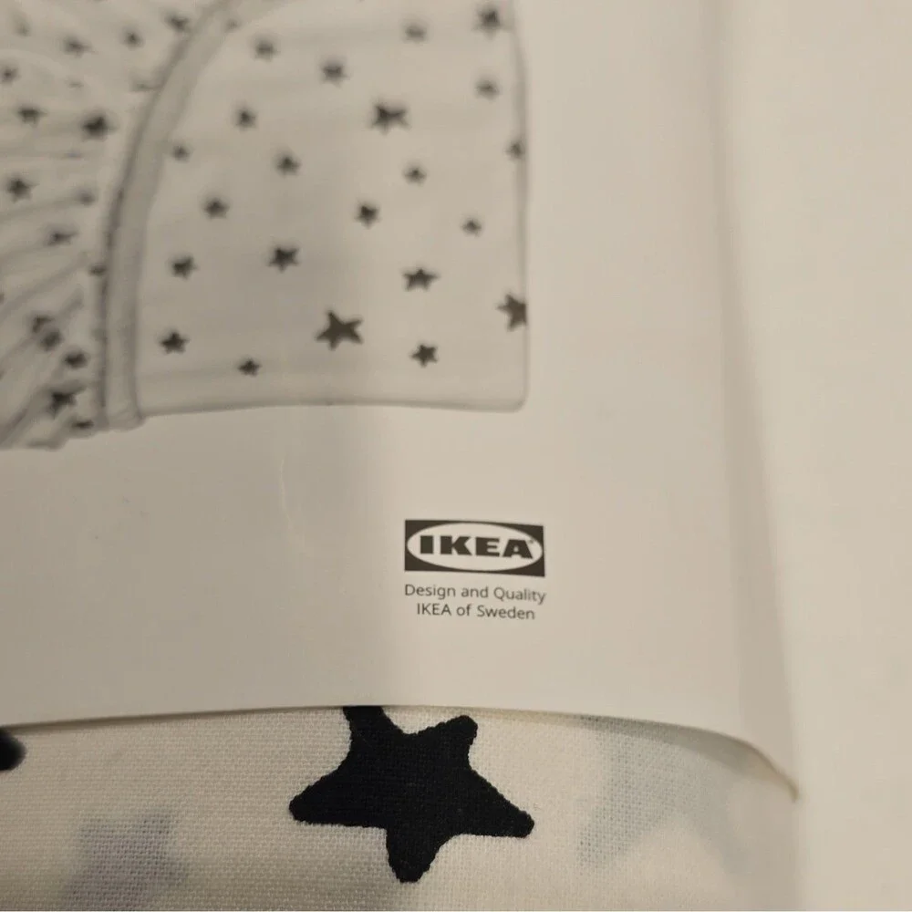IKEA BUSENKEL Fitted Sheet 90x200 cm White/Black Star Print 100% Cotton